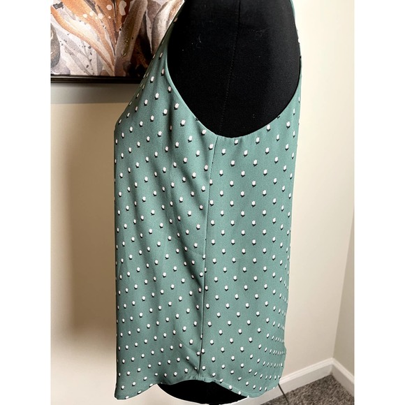 LOFT Petites Green Flower Print Spaghetti Strap Blouse with Vanity Button - Picture 5 of 16